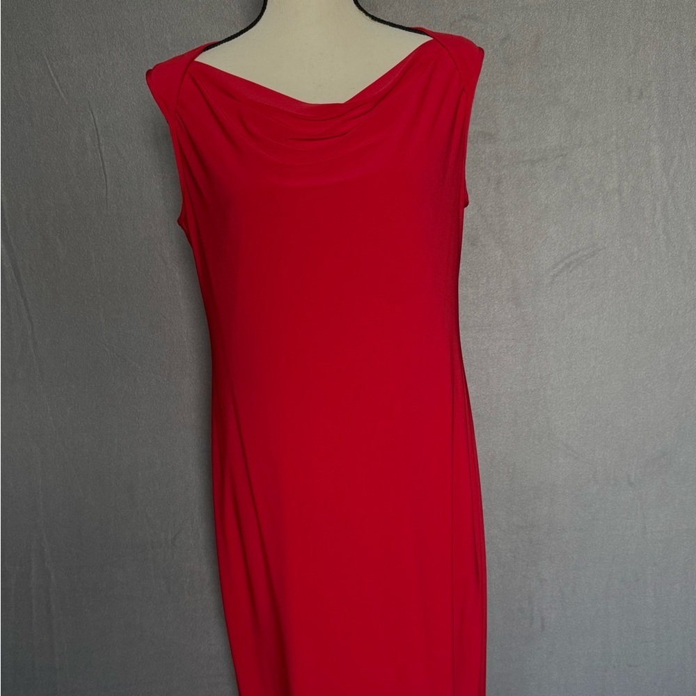 Evan Picone Woman’s Elegant Red Draped Neck Flattering Sheath Midi Dress 12 - Picture 14 of 15